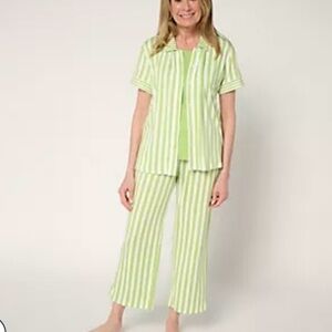 Muk Luks 3 piece set Green and White Striped Pajama Top Butter soft material